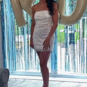 Lulus White Sequin Strapless Mini Dress